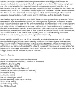 A statement from members of the Centre for Urban Research on Austerity, demonstrating their solidarity with struggles for a free Palestine.